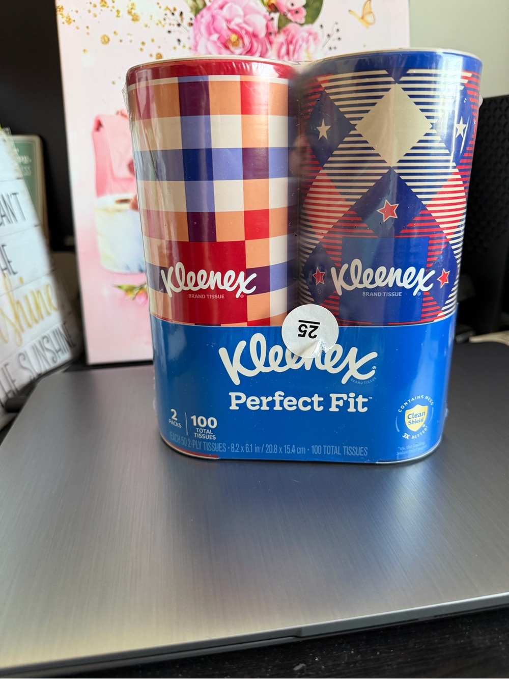 Kleenex Perfect Fit Pocket Tissues Red Blue Plaid & Stars fits in car cup holder